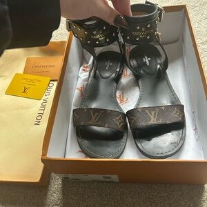 Louis Vuitton Black and Brown Studded Sandals